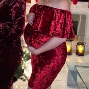 Red velvet maternity dress
